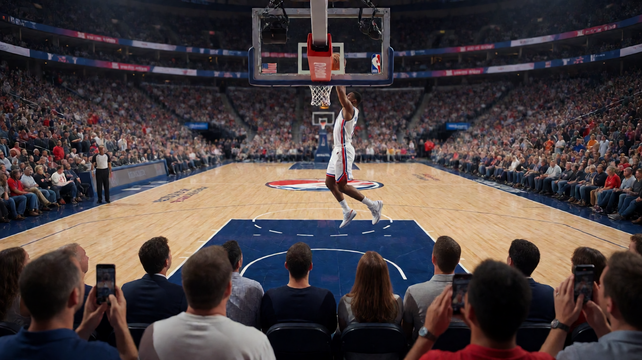 NBA篮球比赛现场球员扣篮瞬间